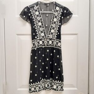 Vintage The Limited Y2K Babydoll Top Black Medium Sheer Embroidered Whimsigoth